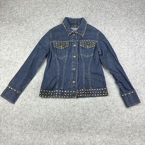 Studio West Denim Jean Jacket Womens M Blue Dark Wash Studded Western Trucker*
